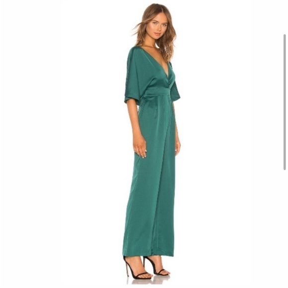 NWT NBD XS Elijah Emerald Green Holiday Wedding guest wide leg Revolve Jumpsuit - Picture 3 of 8